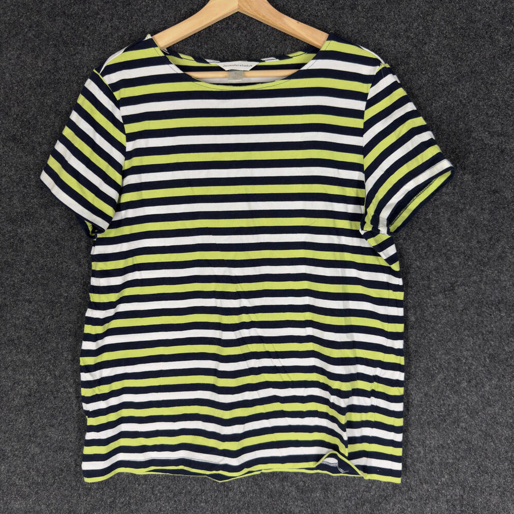 Christopher & Banks T-Shirt Women XL Black Striped Short Sleeve Cotto